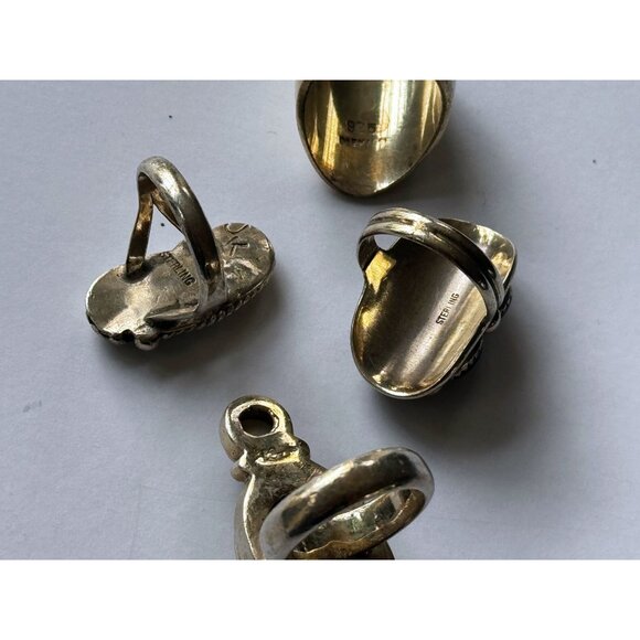 Vintage Sterling Silver Ring Lot — Turquoise, Onyx, Jasper, Modernist 4pc Bundle - Picture 7 of 15